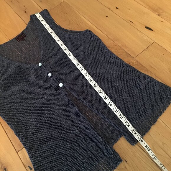 Vintage Colour Works Blue Sleeveless Mother of Pearl Button Knit Cardigan - Picture 14 of 14